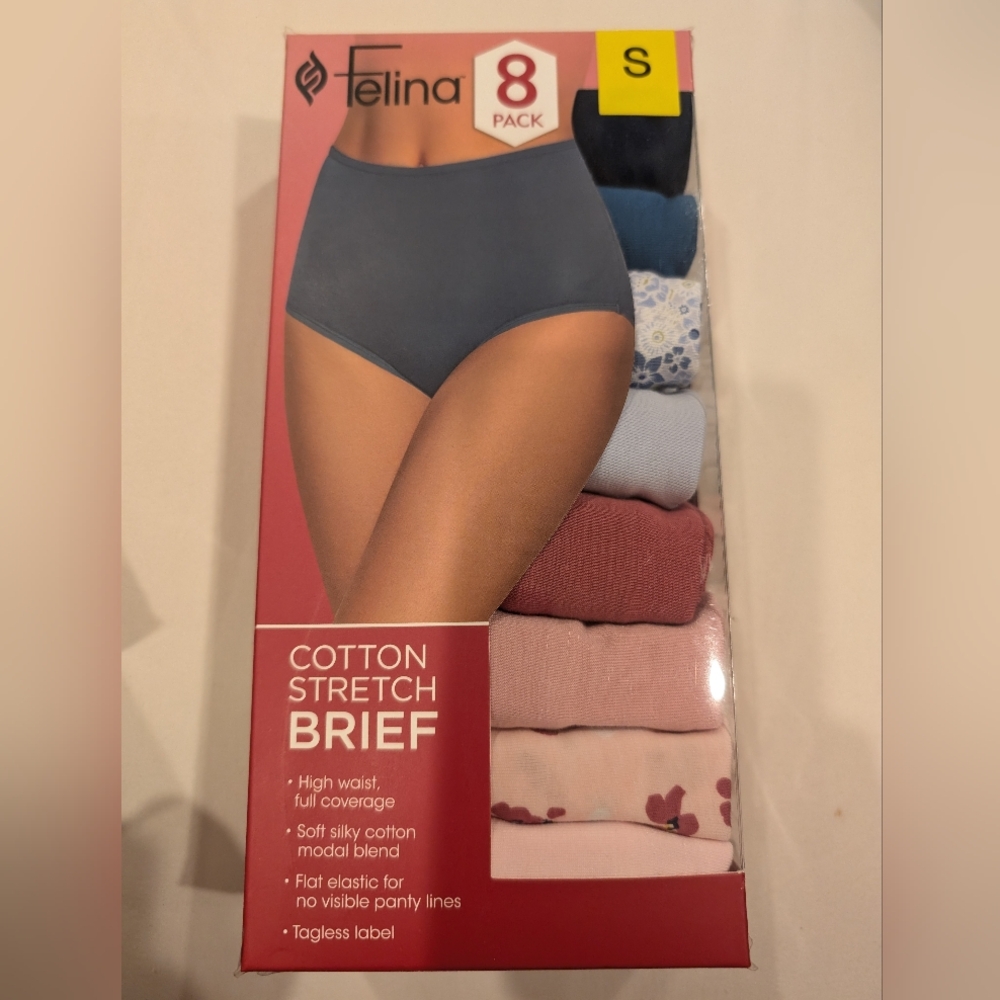 Felina Women's Cotton Stretch High Waist Brief Panties 8-Pack size S